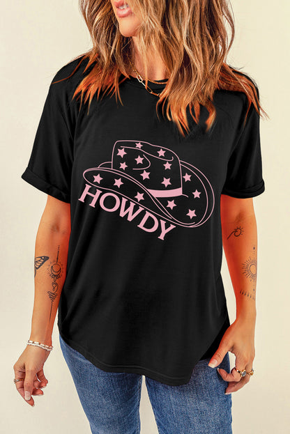 Black Hat Shape &amp; Star HOWDY Graphic T Shirt