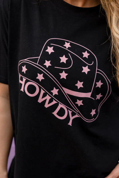 Black Hat Shape &amp; Star HOWDY Graphic T Shirt