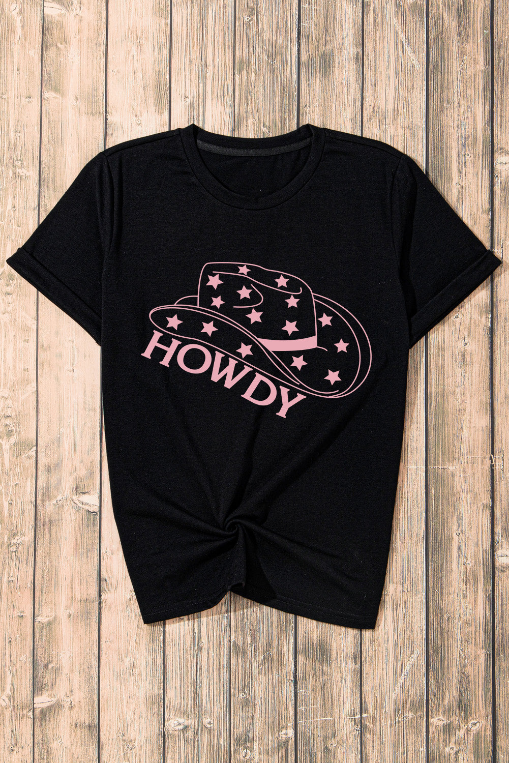 Black Hat Shape &amp; Star HOWDY Graphic T Shirt