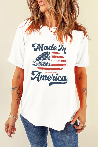 White Made in America Lip Graphic O Neck T Shirt