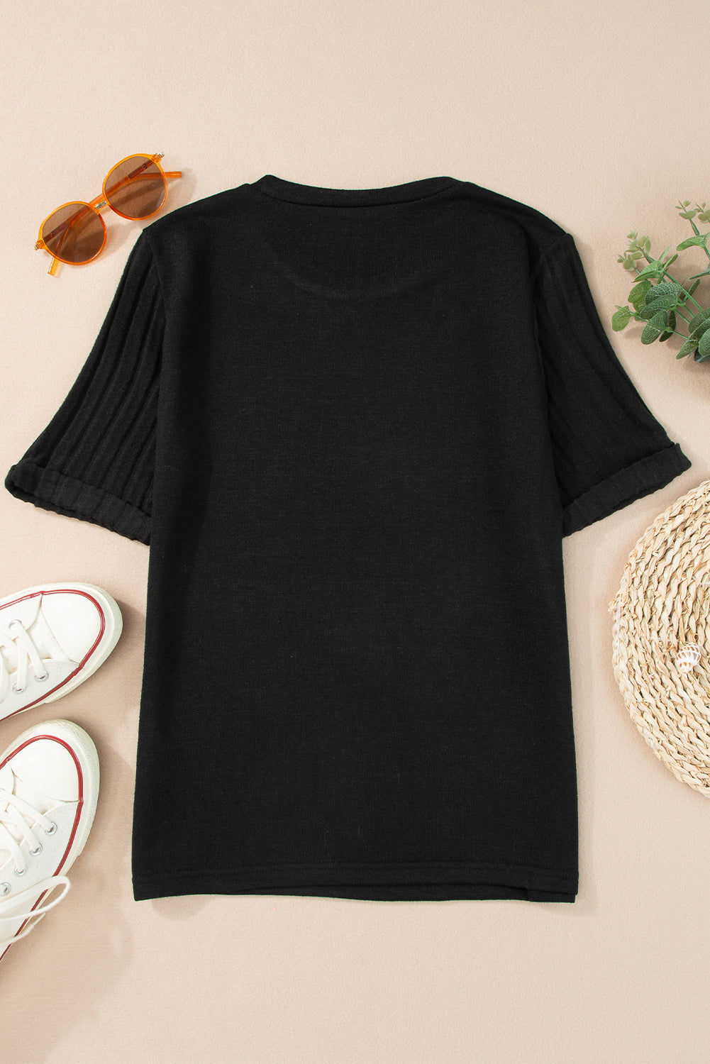 Black Butterfly Graphic Round Neck T Shirt